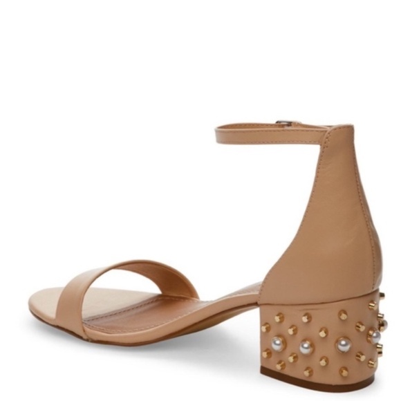 STEVE MADDEN Indie Blush Leather Open Toe Ankle Jeweled Heel Strap Shoes - Picture 2 of 13